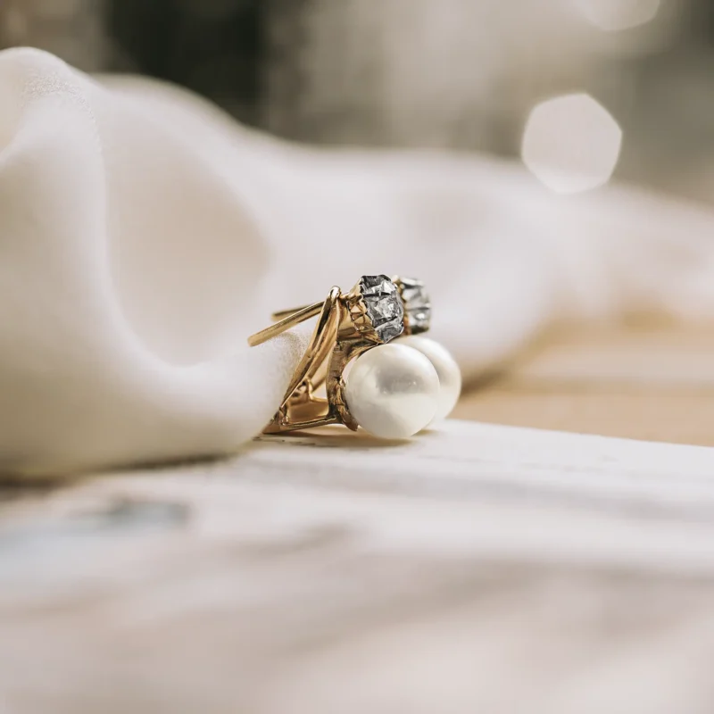 P6924 - Pendientes diamantes y perlas - Imagen 3