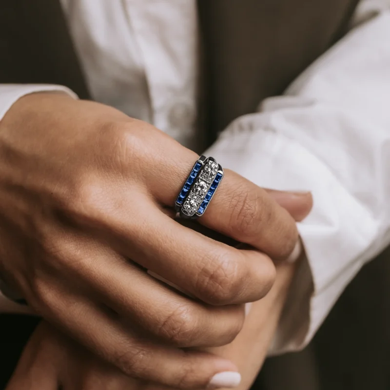 Alternative view of S7024 - Tresillo diamantes y zafiros