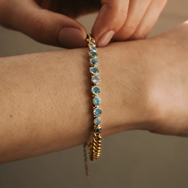 Alternative view of PS4225 - Pulsera aguamarinas y diamante