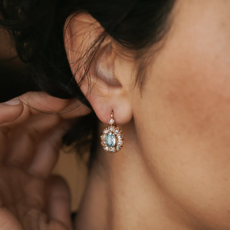 Alternative view of P6206 - Pendientes aguamarinas y diamantes