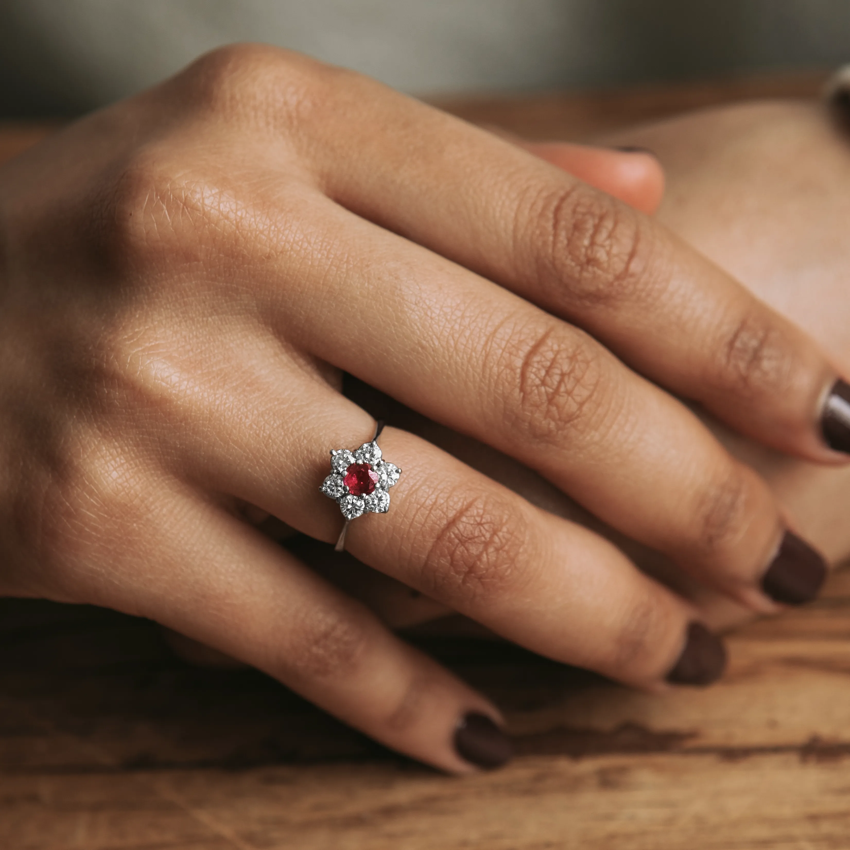 S7078 - Ruby and Diamond Rosette ring 2 S7078 - Ruby and Diamond Rosette ring - Image 2