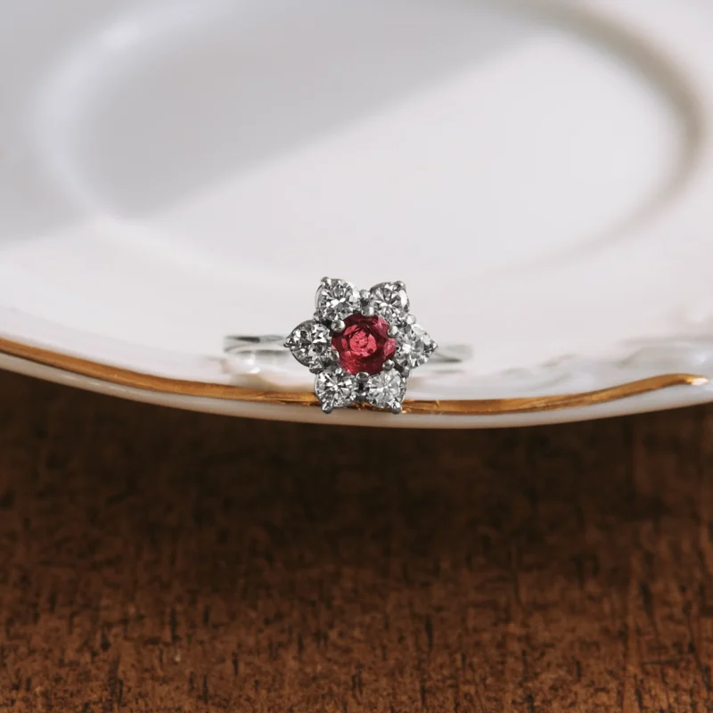 S7078 - Ruby and Diamond Rosette ring