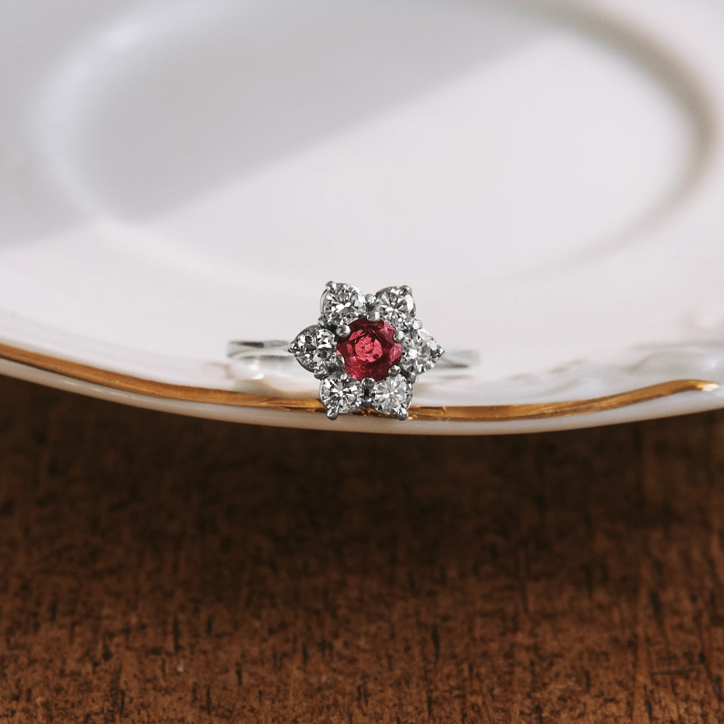 S7078 - Ruby and Diamond Rosette ring 1 S7078 - Ruby and Diamond Rosette ring