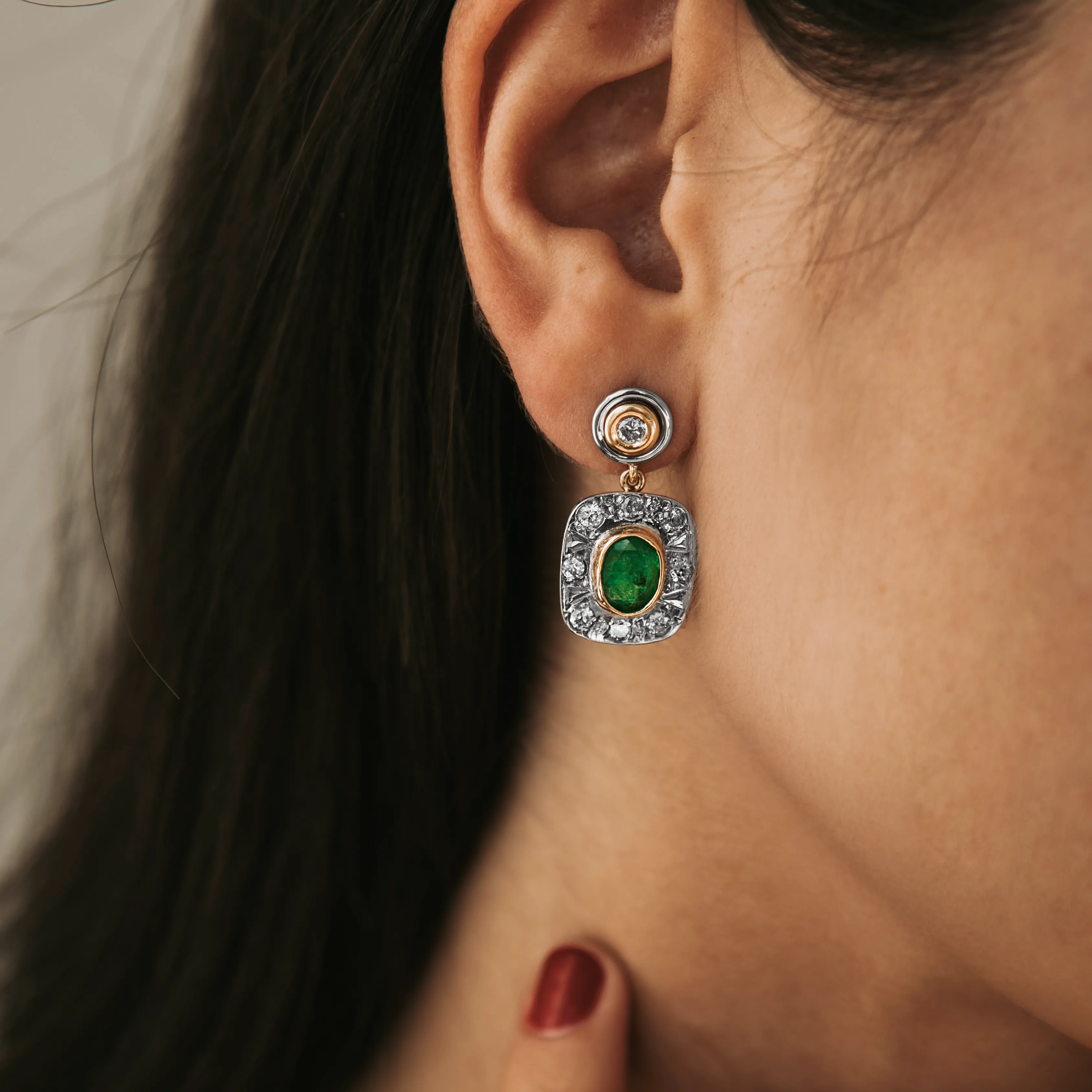 P7117 - Pendientes esmeraldas y diamantes 2 P7117 - Pendientes esmeraldas y diamantes - Imagen 2