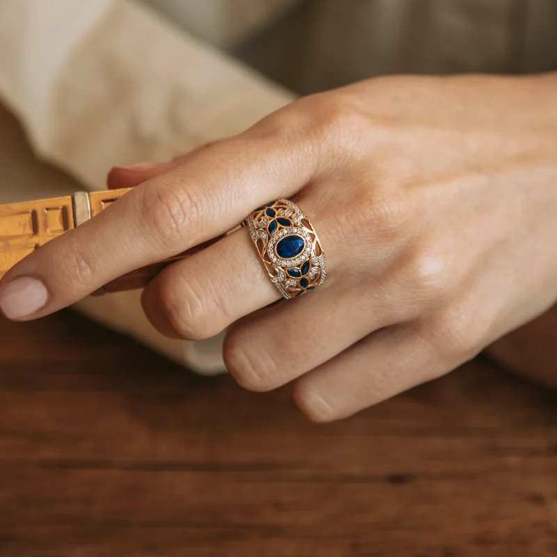 Alternative view of S7299 - Sortija zafiros y diamantes