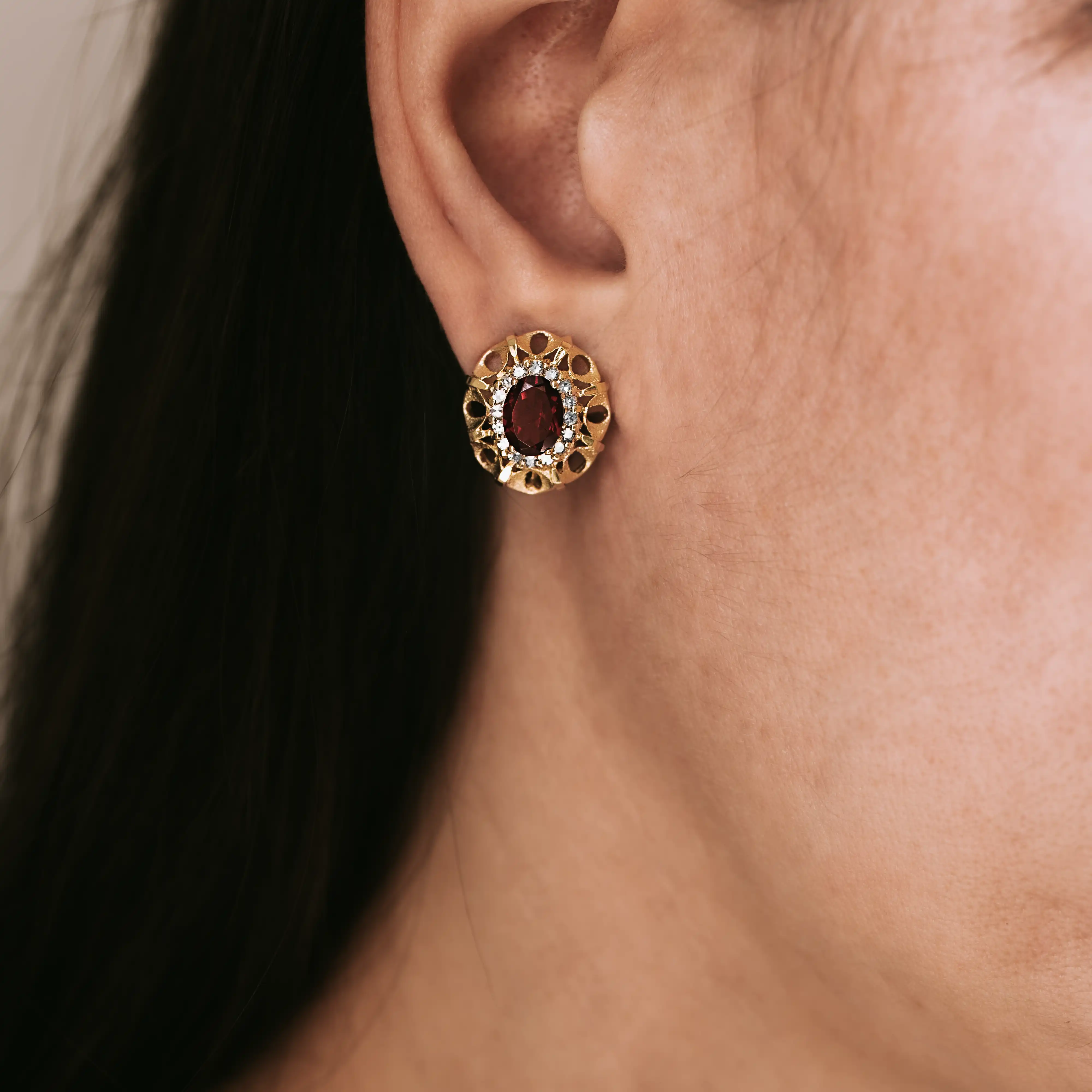 P7660 - Pendientes granates y diamantes 2 P7660 - Pendientes granates y diamantes - Imagen 2
