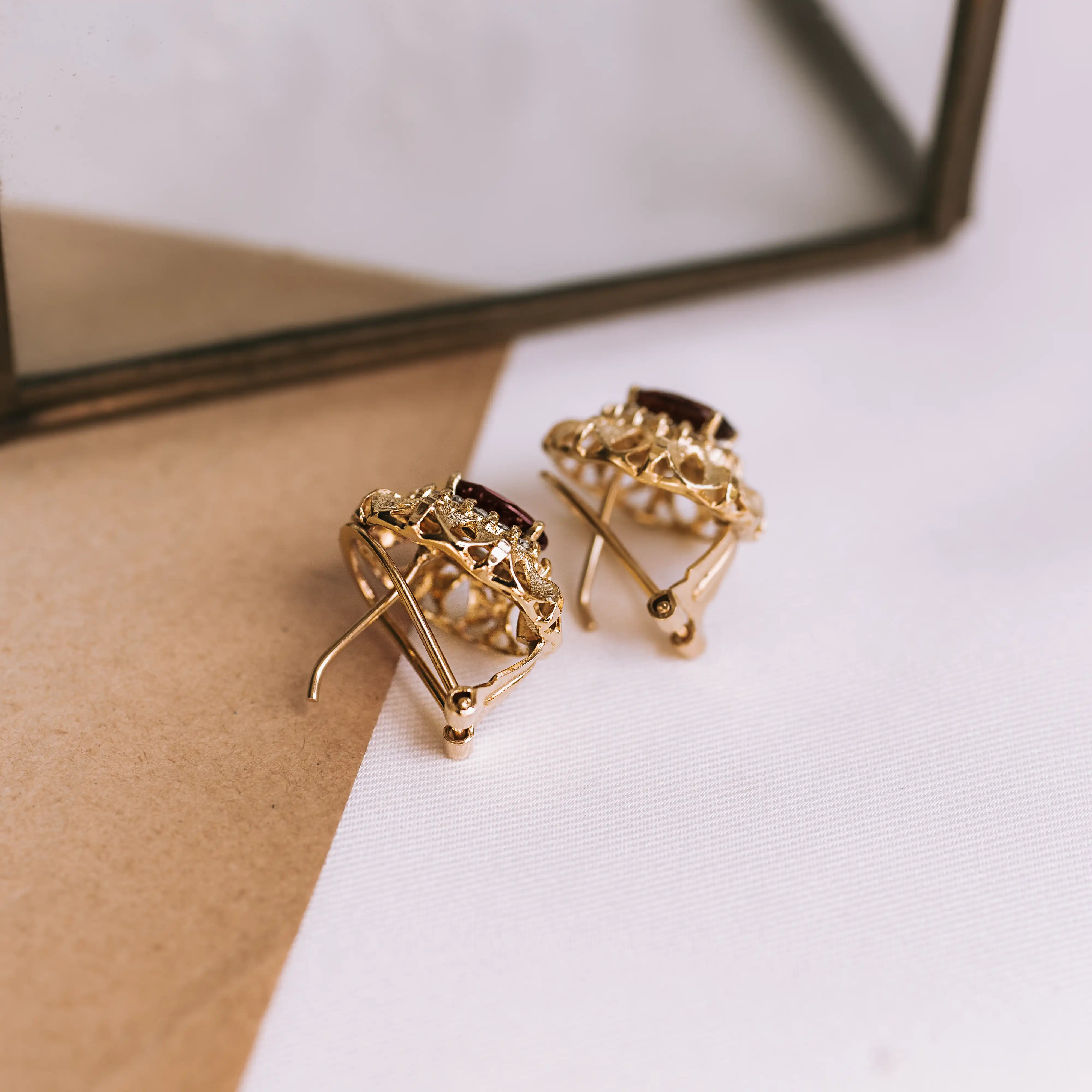 P7660 - Pendientes granates y diamantes 3 P7660 - Pendientes granates y diamantes - Imagen 3