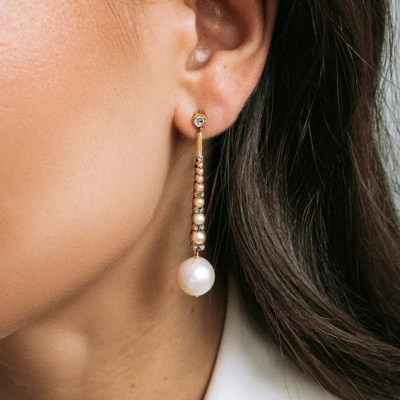Alternative view of P6669 - Pendientes perlas y diamantes