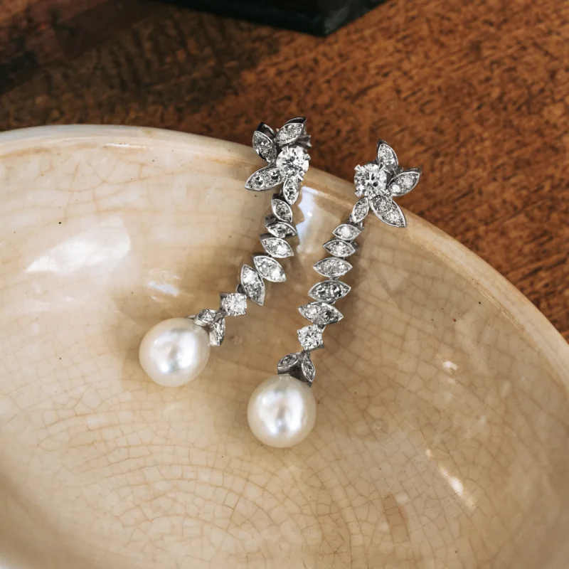 P7779 - Pendientes diamantes y perlas