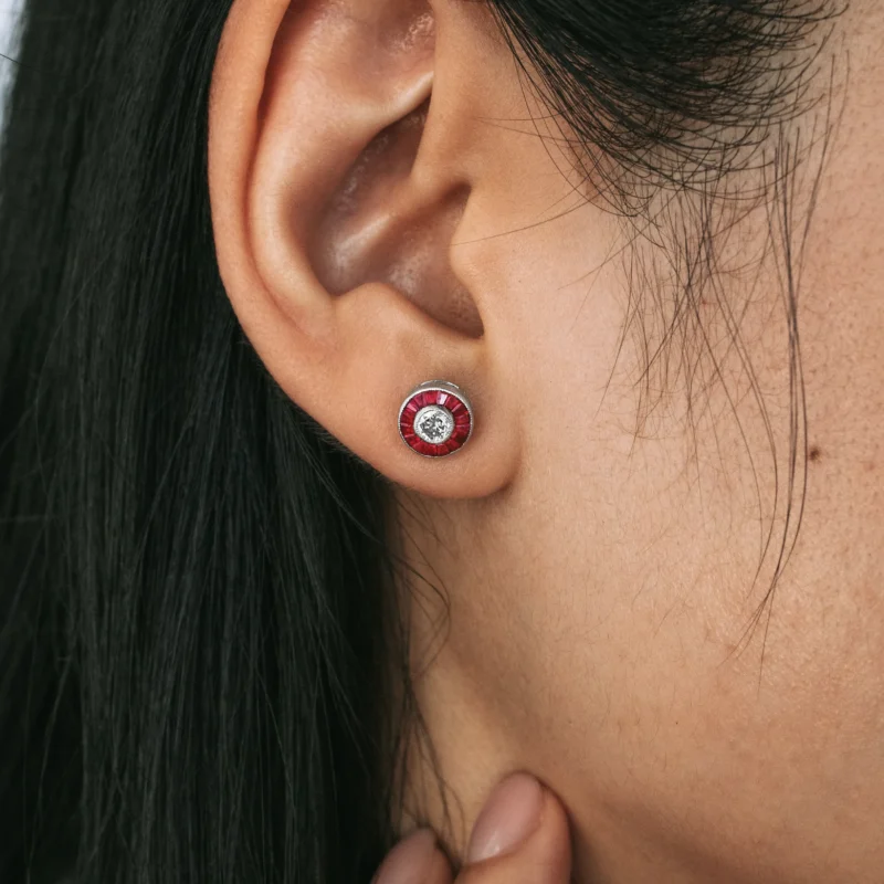 P3709 - Pendientes ojos de perdiz rubíes - Imagen 2