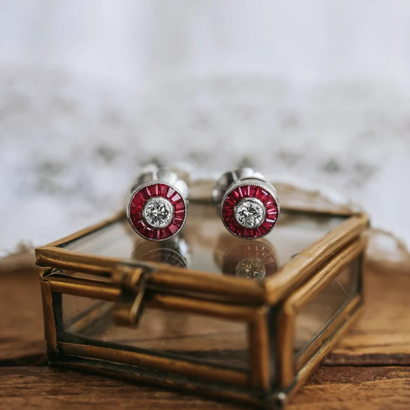 P3709 - Ruby Art Déco Target Earrings