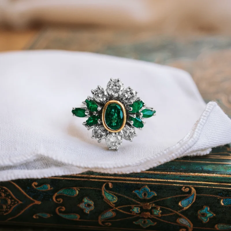 S4554 - Roseta esmeraldas y diamantes