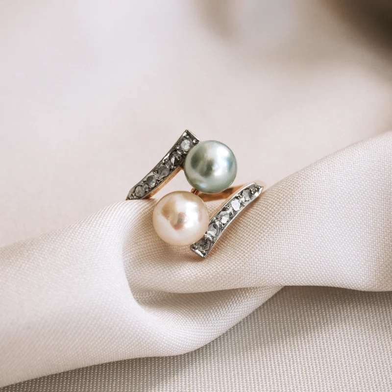 S6505 - Antique Pearl Toi et Moi ring