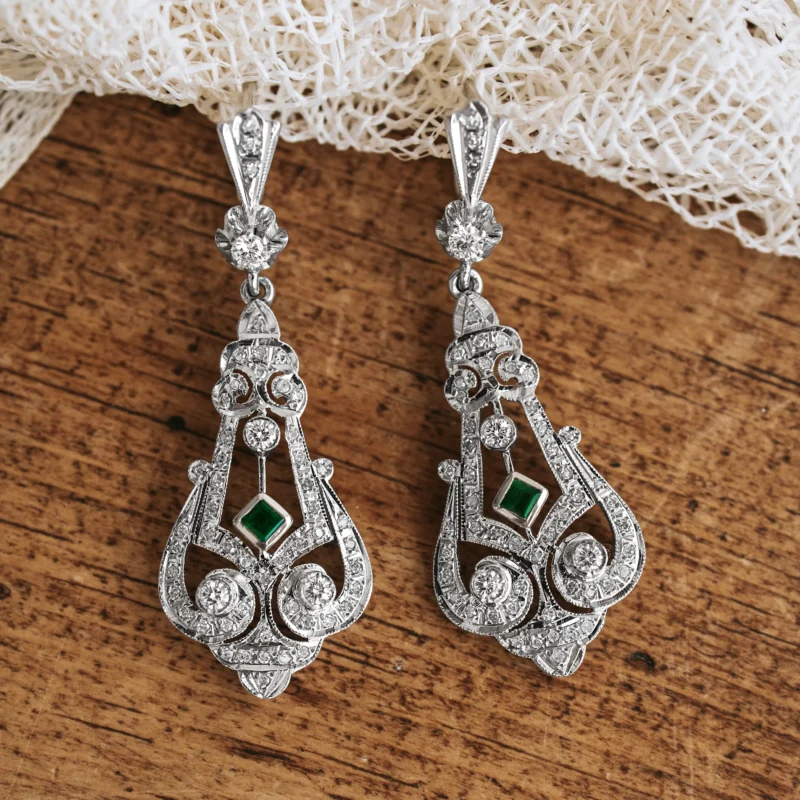 P6537 - Pendientes art déco esmeraldas