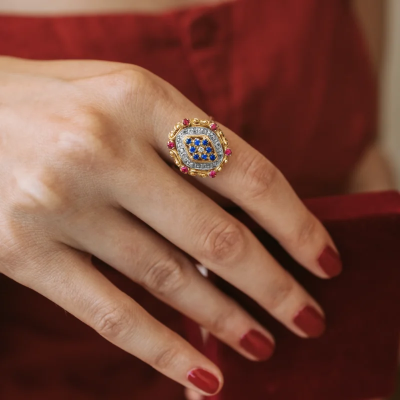 S7253 - Sortija diamantes, zafiros y rubíes - Imagen 2