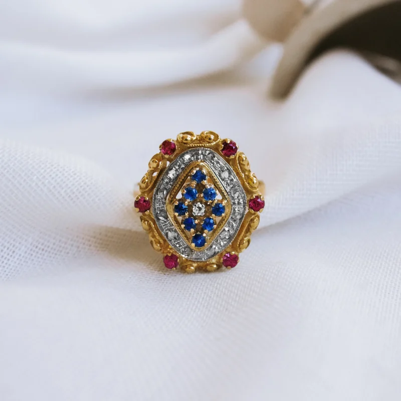 S7253 - Sortija diamantes, zafiros y rubíes