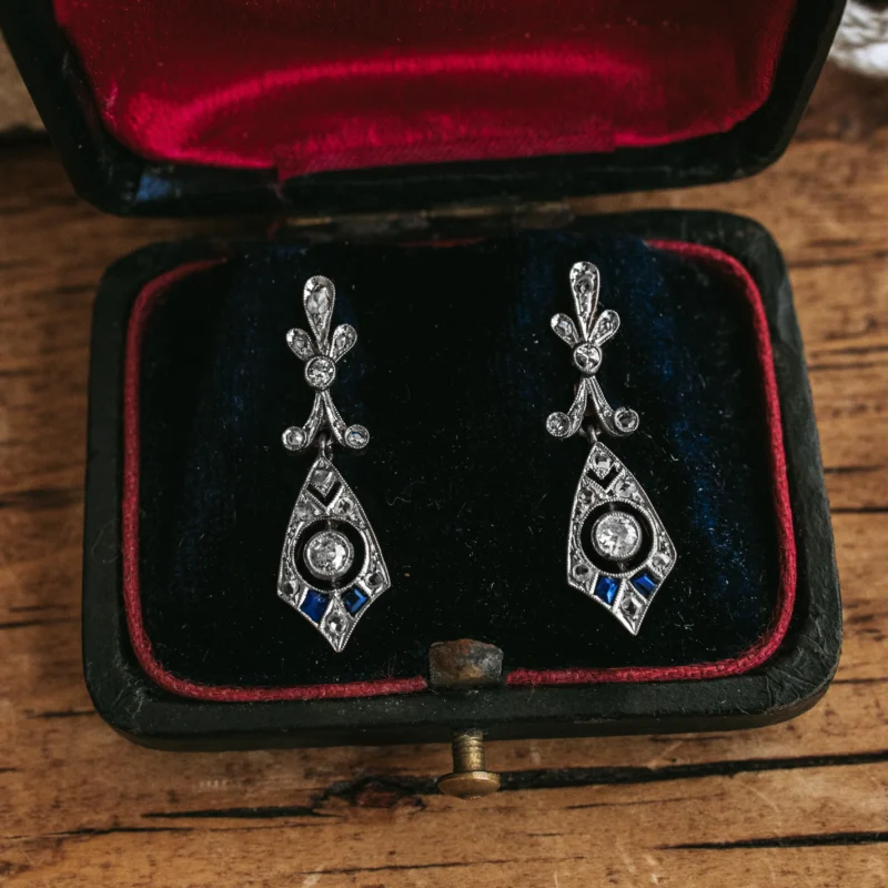 P7313 - Pendientes art déco zafiros