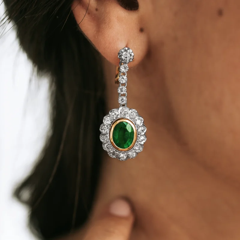 Alternative view of P7148 - Pendientes esmeraldas y diamantes