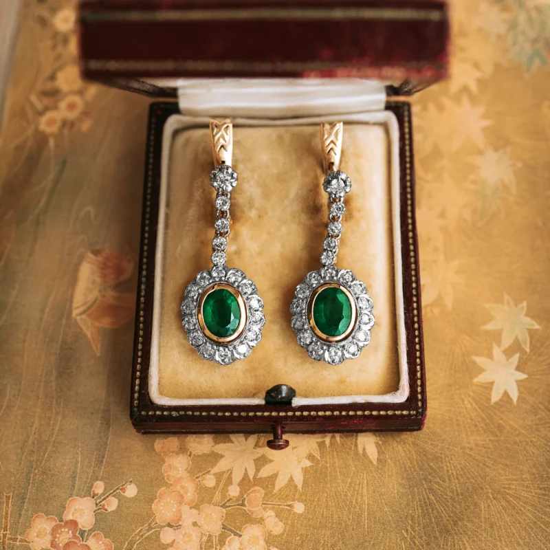 P7148 - Pendientes esmeraldas y diamantes