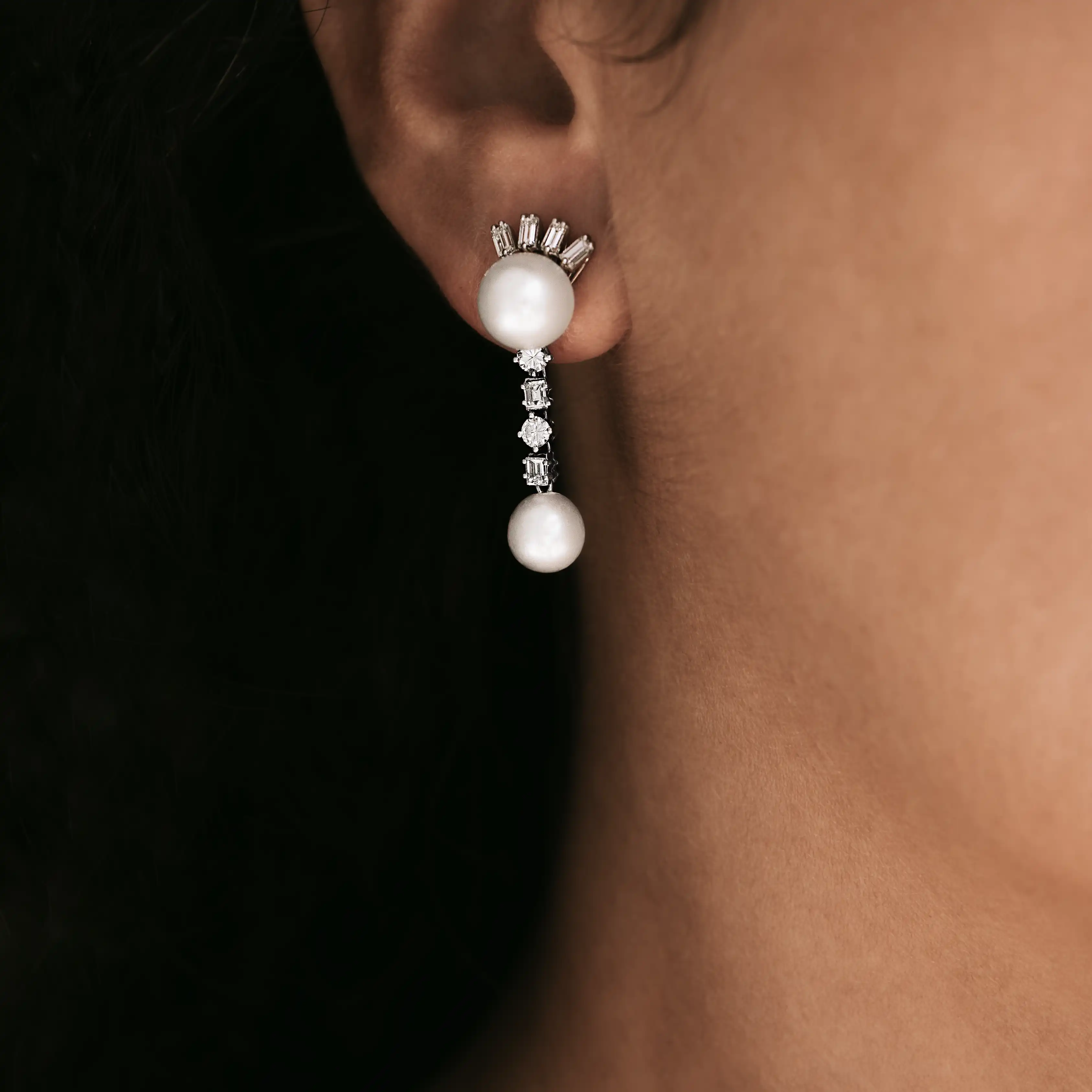 P3942 - Pendientes perlas y diamantes 2 P3942 - Pendientes perlas y diamantes - Imagen 2