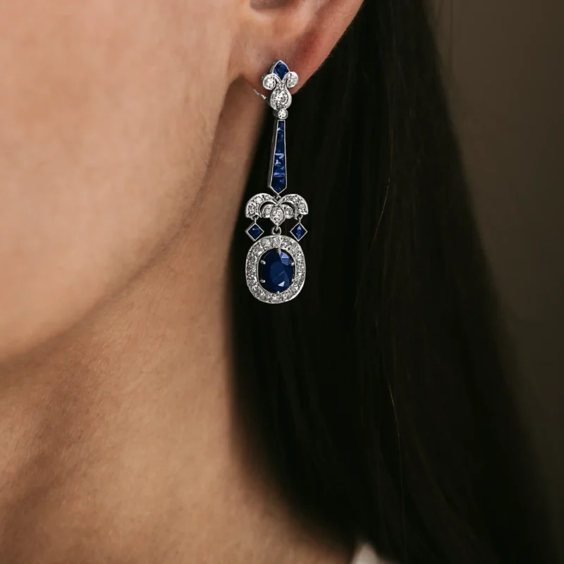 Alternative view of P7778 - Pendientes zafiros y diamantes