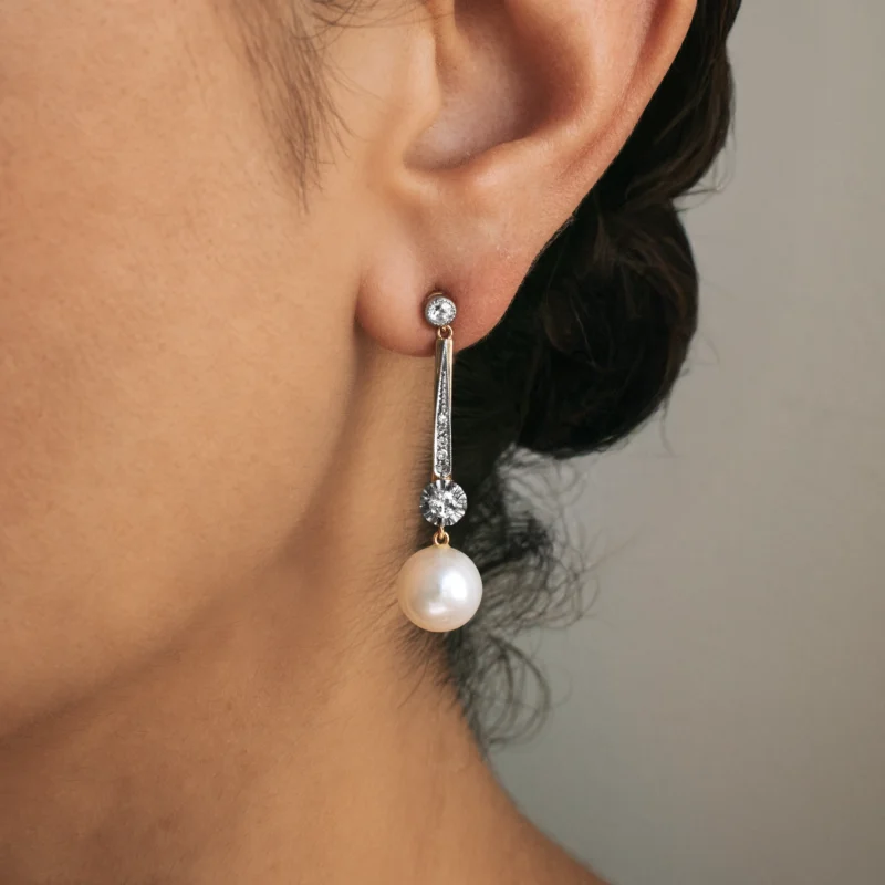 Alternative view of P6517 - Pendientes diamantes y perlas