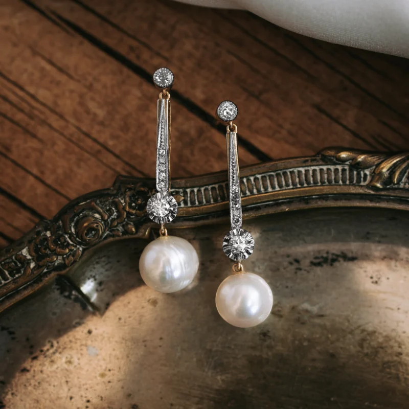 P6517 - Pendientes diamantes y perlas