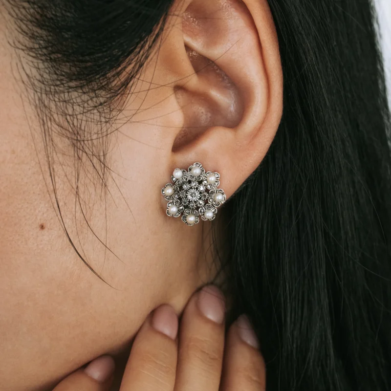 P8134 - Pendientes diamantes y perlas 3 P8134 - Pendientes diamantes y perlas - Imagen 2