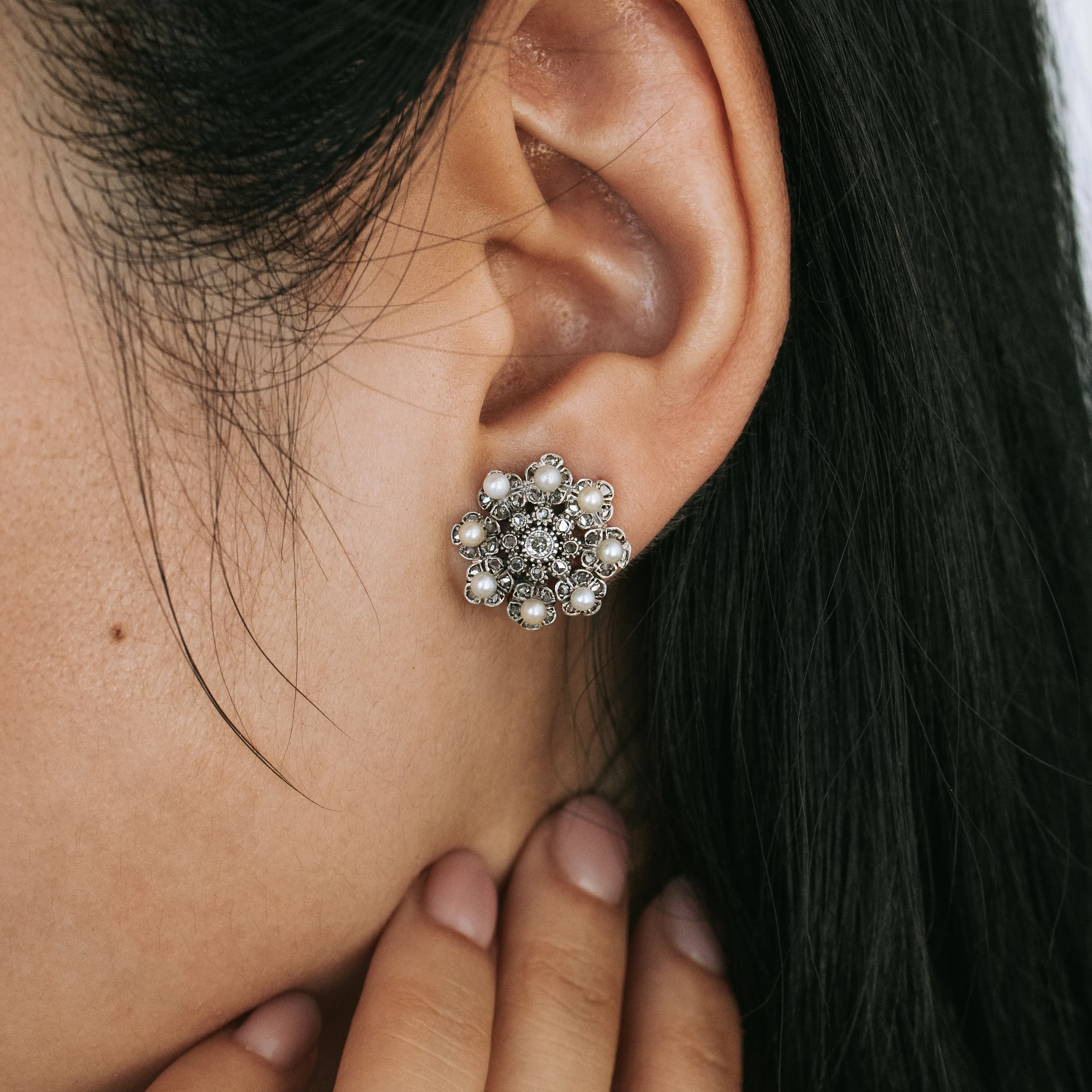 P8134 - Pendientes diamantes y perlas 2 P8134 - Pendientes diamantes y perlas - Imagen 2
