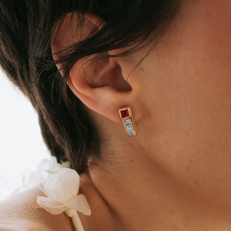 Alternative view of P8321 - Ruby and diamond earrings