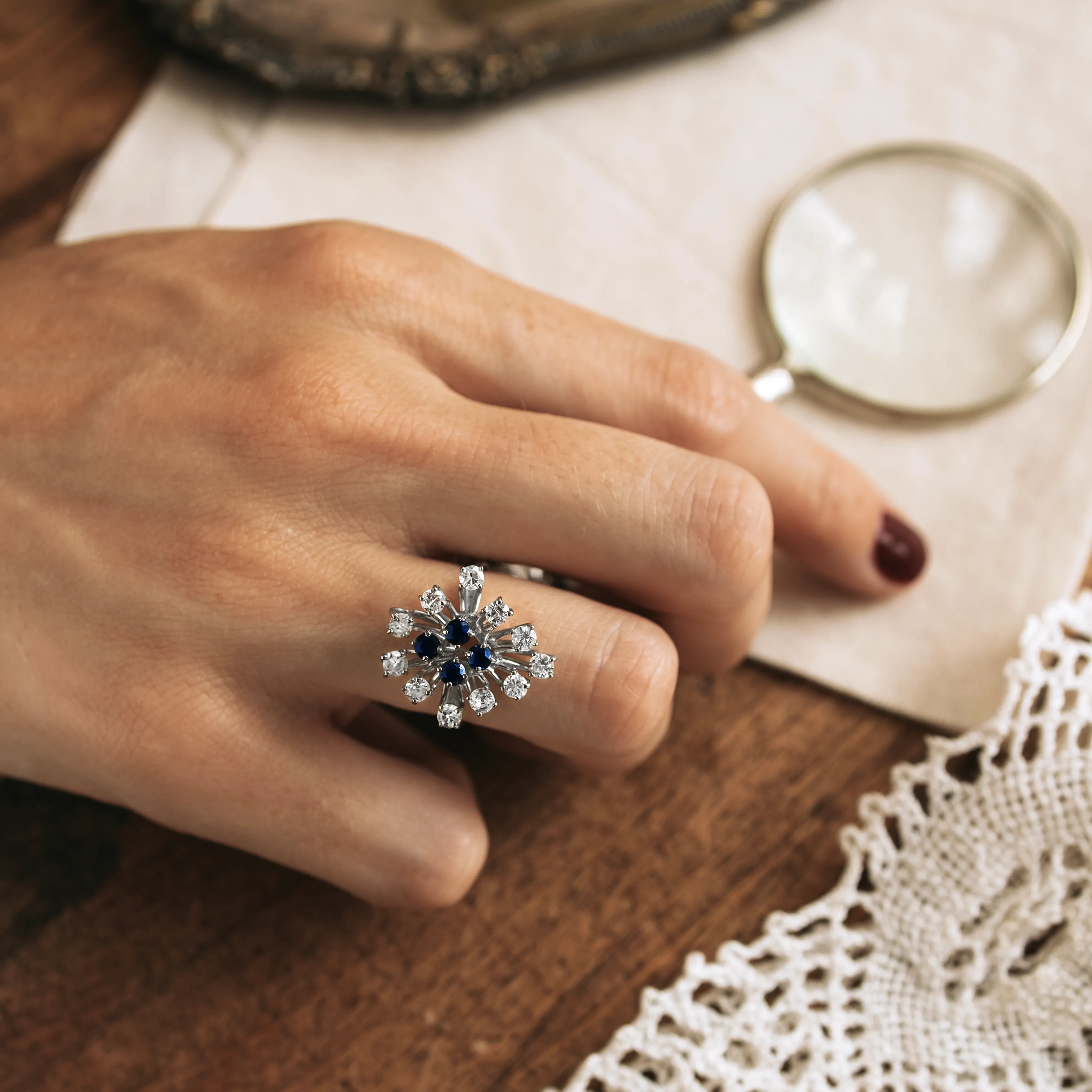 S1765 - Sapphire and diamond cluster ring 2 S1765 - Sapphire and diamond cluster ring - Image 2