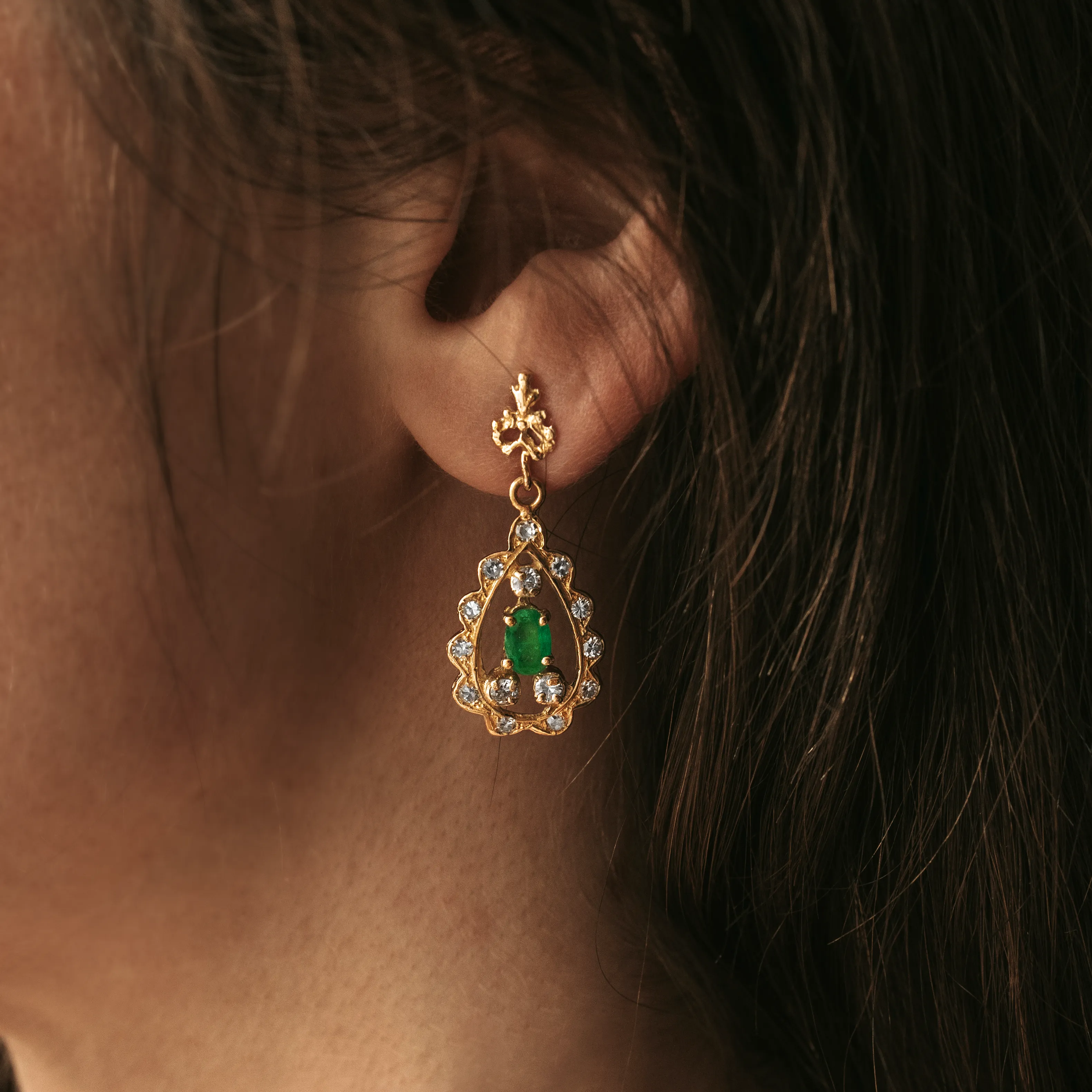 P7659 - Pendientes esmeraldas y diamantes 2 P7659 - Pendientes esmeraldas y diamantes - Imagen 2