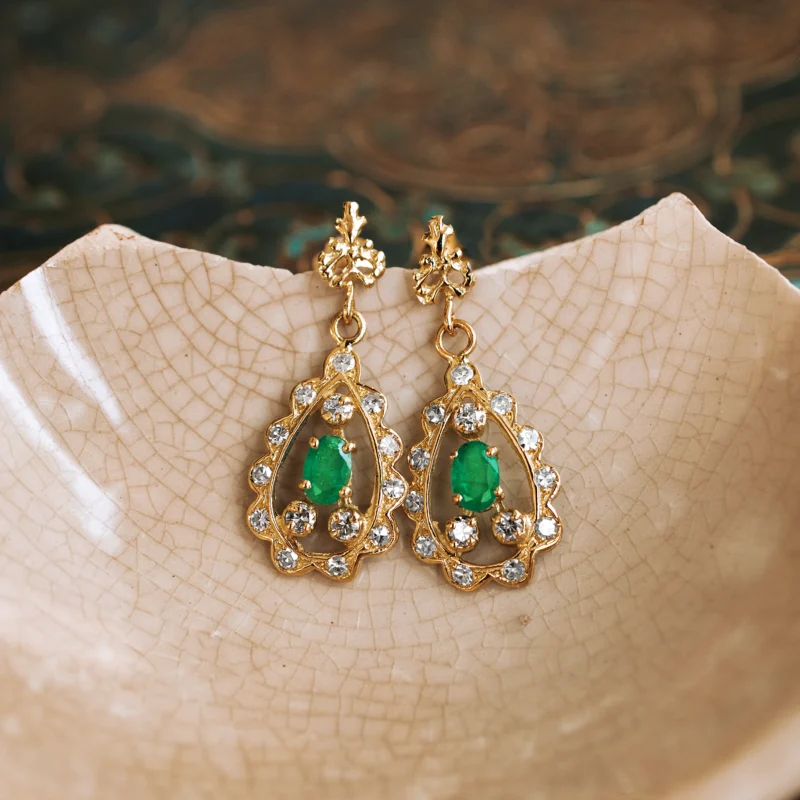P7659 - Pendientes esmeraldas y diamantes