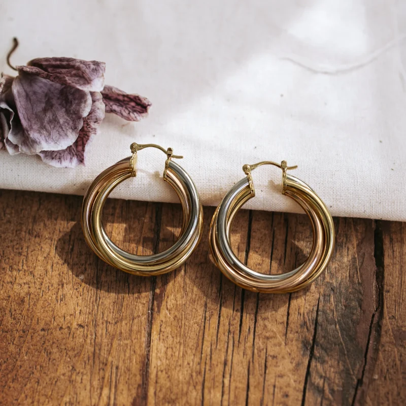 P8180 - Vintage tricolor hoop earrings