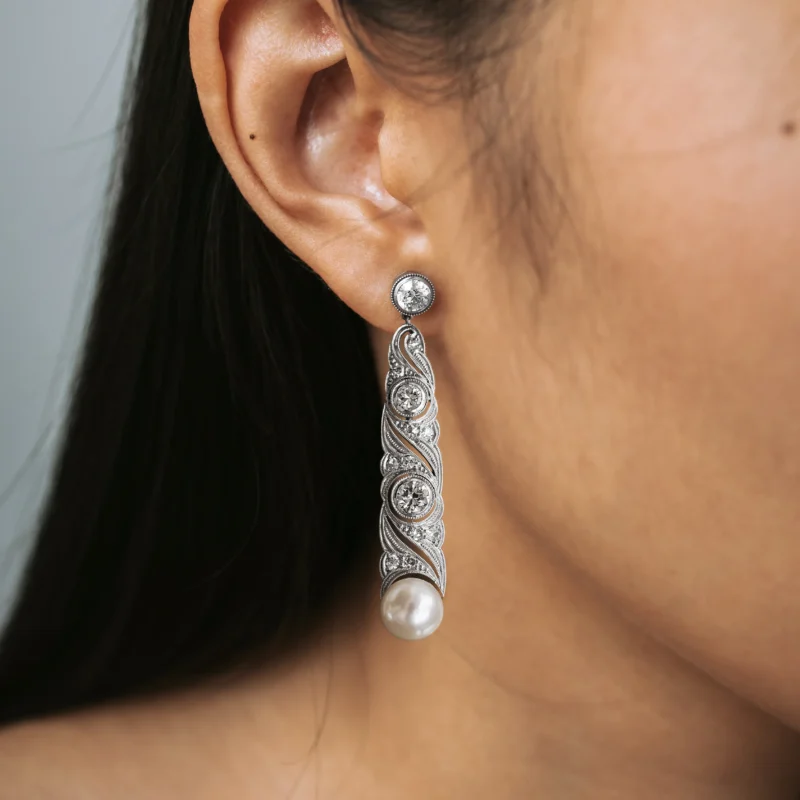 Alternative view of P6591 - Diamond and pearl earrings