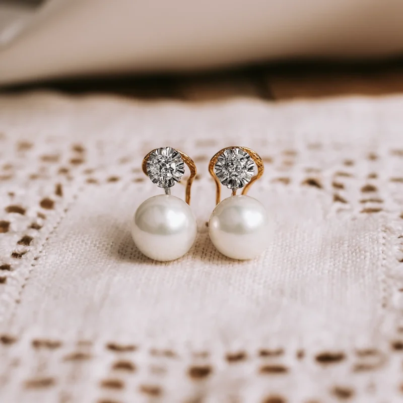 P7713 - Pendientes diamantes y perlas