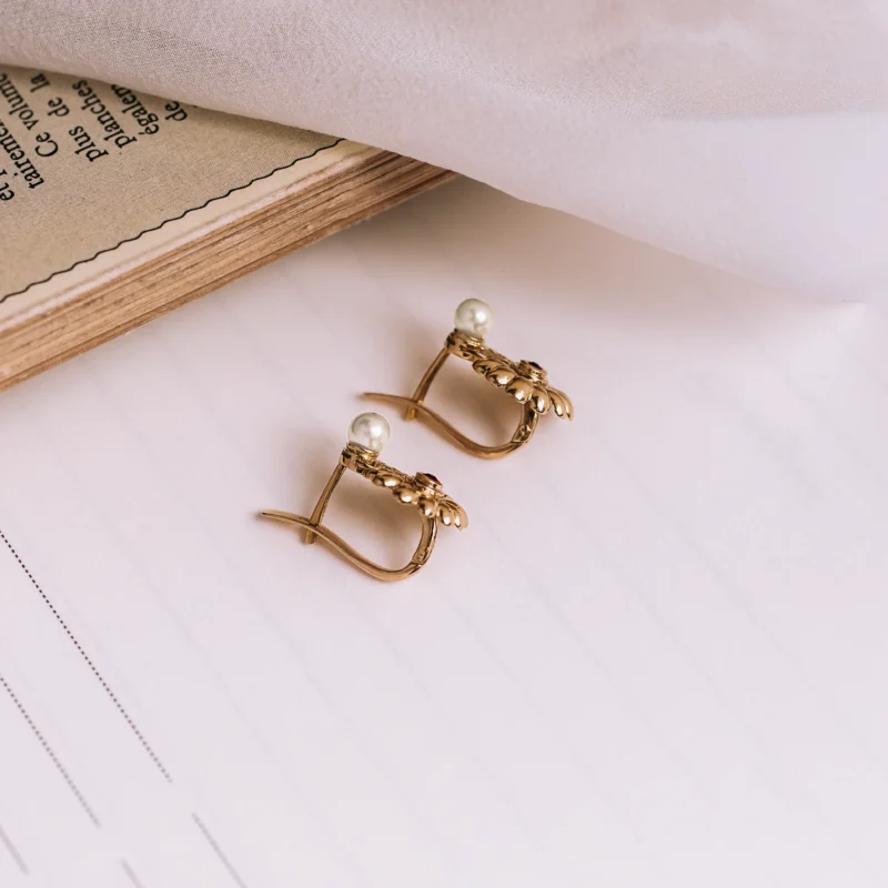 P7752 - Pendientes diamantes, rubíes y perlas - Imagen 3