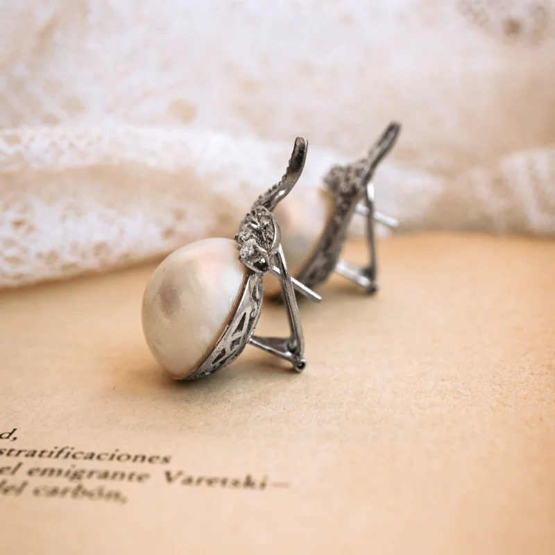 P6747 - Pendientes perlas y diamantes - Imagen 3