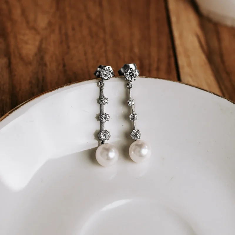 P7419 - Pendientes diamantes y perlas