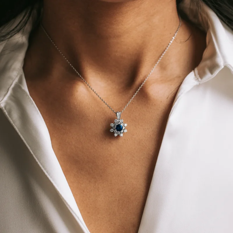 Alternative view of C8616 - Sapphire cluster pendant